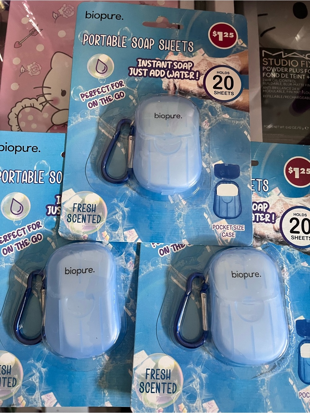 biopure Portable Soap Sheets Case - Light Blue with Blue Carabiner